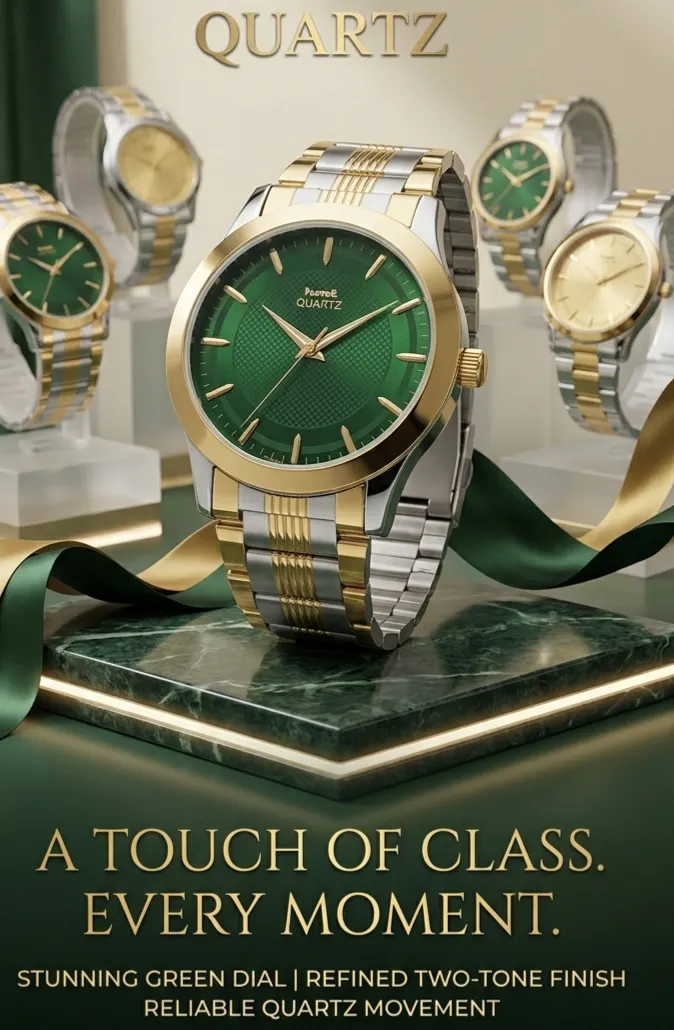 Golden With Green Dial Men Watch