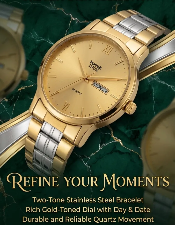 Golden Silver Men Wear Watch