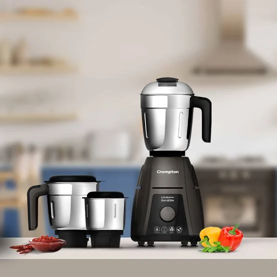 Crompton Duro Elite Mixer Grinder with Motor Vent-X Technology (3 Stainless Steel Jars, Metalic Finish (For Rent)
